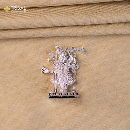 925 Sterling silver Lord Krishna Shrinathji idol figurine, handmade decorative puja statue for Diwali and spiritual rituals.