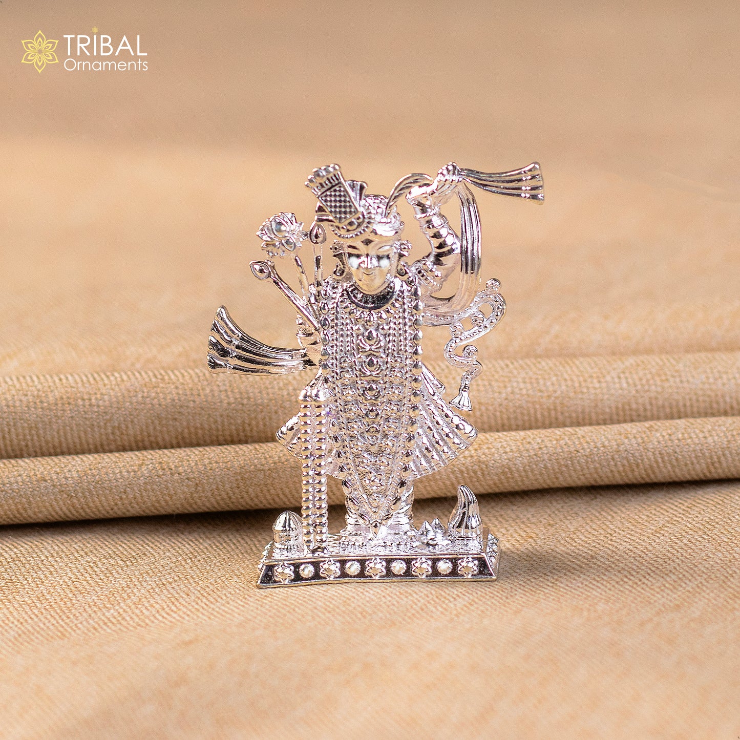 2.5"  925 Sterling silver handmade design Idols Lord Krishna  Shrinathji statue figurine, puja articles decorative gift diwali puja art634 - TRIBAL ORNAMENTS