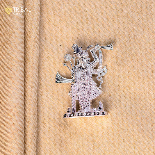 2.5"  925 Sterling silver handmade design Idols Lord Krishna  Shrinathji statue figurine, puja articles decorative gift diwali puja art634 - TRIBAL ORNAMENTS