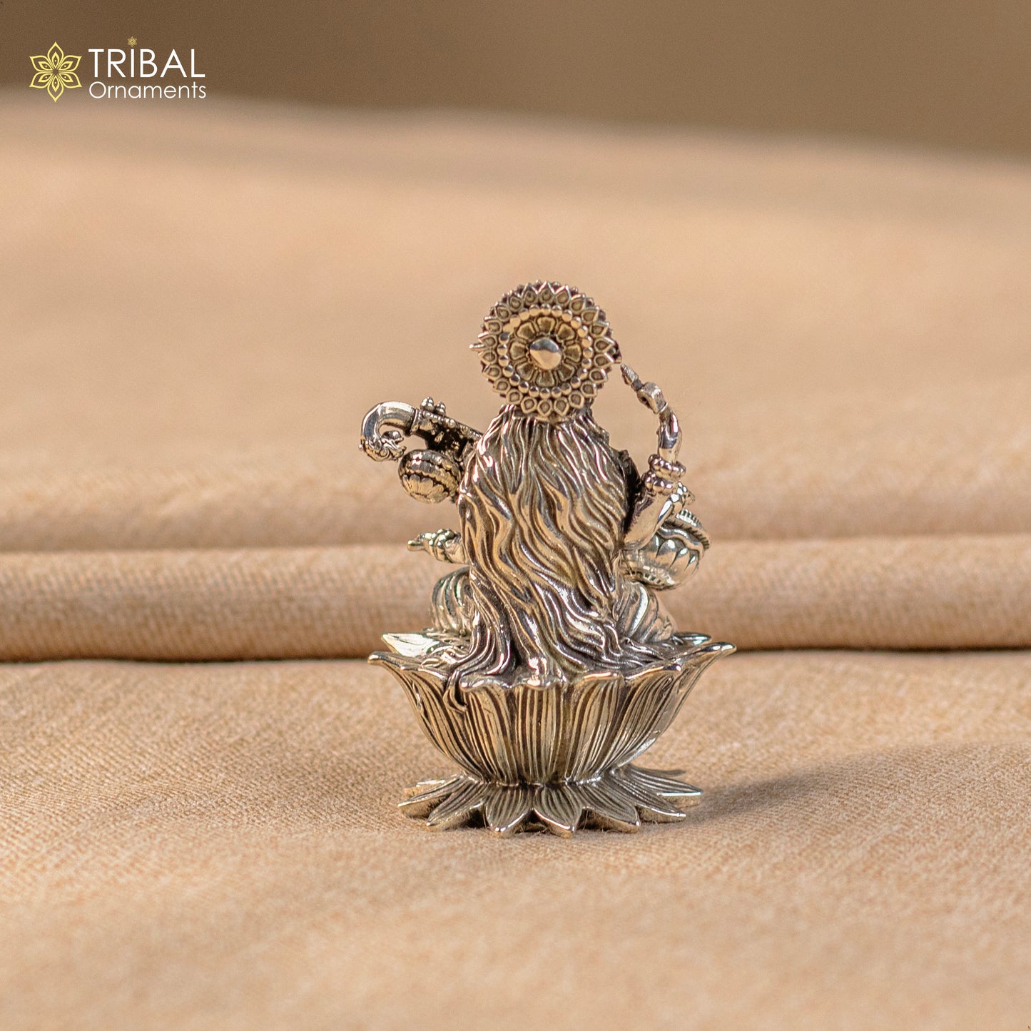 2.5" small 925 Sterling silver handmade customized Hindu idol Saraswati sharda maa statue, puja article figurine, home décor Articles art57 - TRIBAL ORNAMENTS