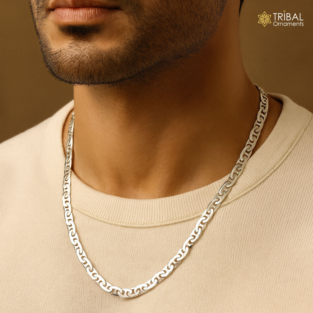 20" 3.5 MM 925 sterling silver handmade solid fancy stylish silver chain necklace Nawabi chain best gifting jewelry from India ch229 - TRIBAL ORNAMENTS
