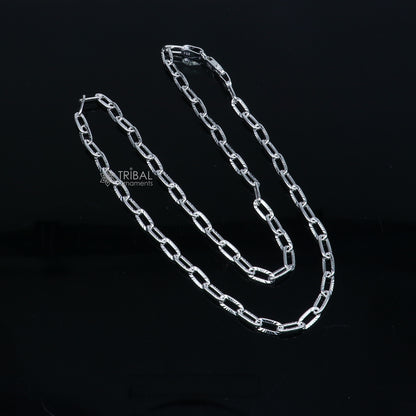 20-inch 4mm sterling silver Rolo cable chain necklace by Tribal Ornaments, unisex jewelry with a handmade design.