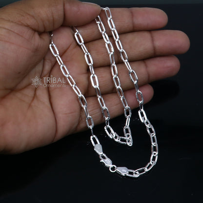 20-inch 4mm sterling silver Rolo cable chain necklace by Tribal Ornaments, unisex jewelry with a polished finish and secure clasp.