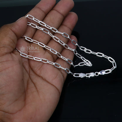 20-inch 4mm 925 sterling silver Rolo cable chain necklace by Tribal Ornaments, unisex jewelry with handmade craftsmanship.