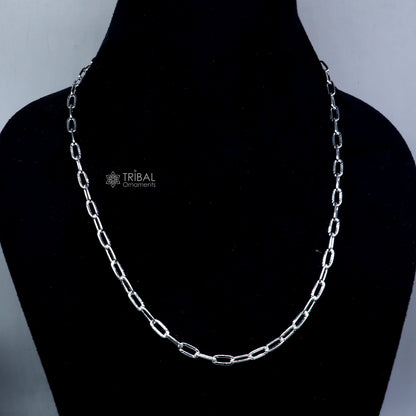 20-inch 4mm sterling silver Rolo cable chain necklace by Tribal Ornaments, unisex jewelry with handmade craftsmanship.