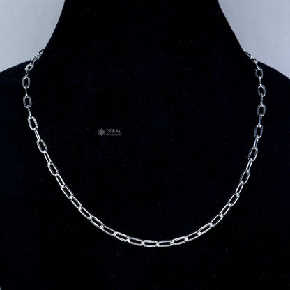 20-inch 4mm 925 sterling silver Rolo cable chain necklace by Tribal Ornaments, unisex jewelry with detailed links.