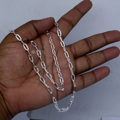 20-inch 4mm sterling silver Rolo cable chain necklace by TRIBAL ORNAMENTS, unisex jewelry accessory displayed in the image