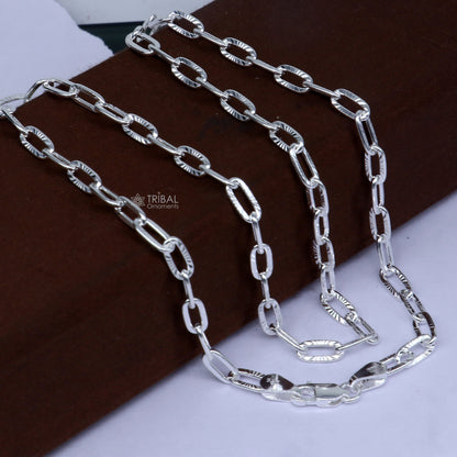 20-inch 4mm 925 sterling silver Rolo cable chain necklace by Tribal Ornaments, unisex jewelry with handmade craftsmanship.