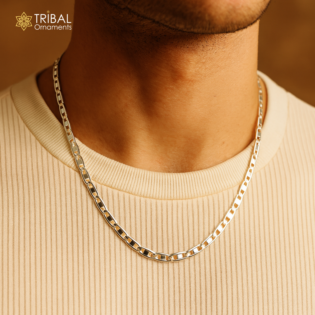 20" 4MM 925 sterling silver handmade solid fancy stylish silver chain necklace Nawabi chain best gifting jewelry from India ch242 - TRIBAL ORNAMENTS