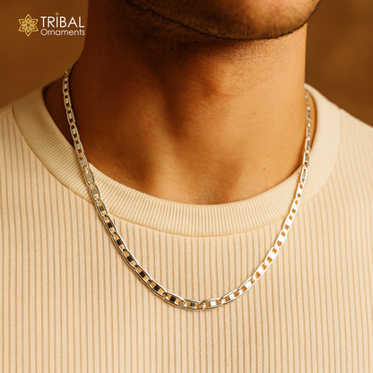20-inch 4mm solid sterling silver Nawabi chain necklace by Tribal Ornaments, showcasing a stylish, handmade men's jewelry design.