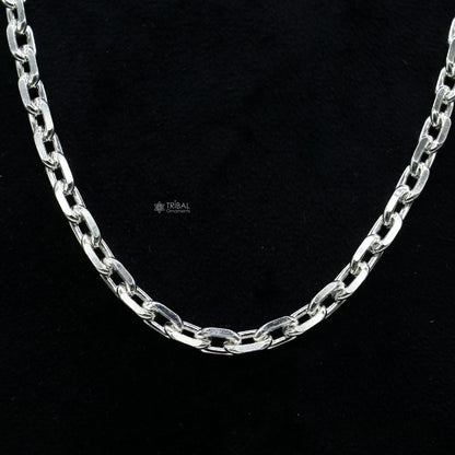 20-inch heavy sterling silver square link rolo chain necklace by Tribal Ornaments, unisex jewelry with a bold, durable design.