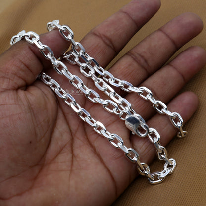 20-inch heavy 925 sterling silver square link rolo chain necklace, unisex jewelry by TRIBAL ORNAMENTS.