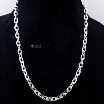 20-inch heavy sterling silver square link rolo chain necklace by TRIBAL ORNAMENTS, unisex jewelry with polished square links.