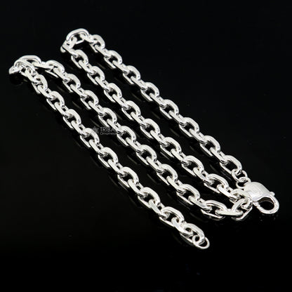 20-inch heavy 925 sterling silver square link rolo chain necklace by Tribal Ornaments, unisex jewelry with bold, durable design.