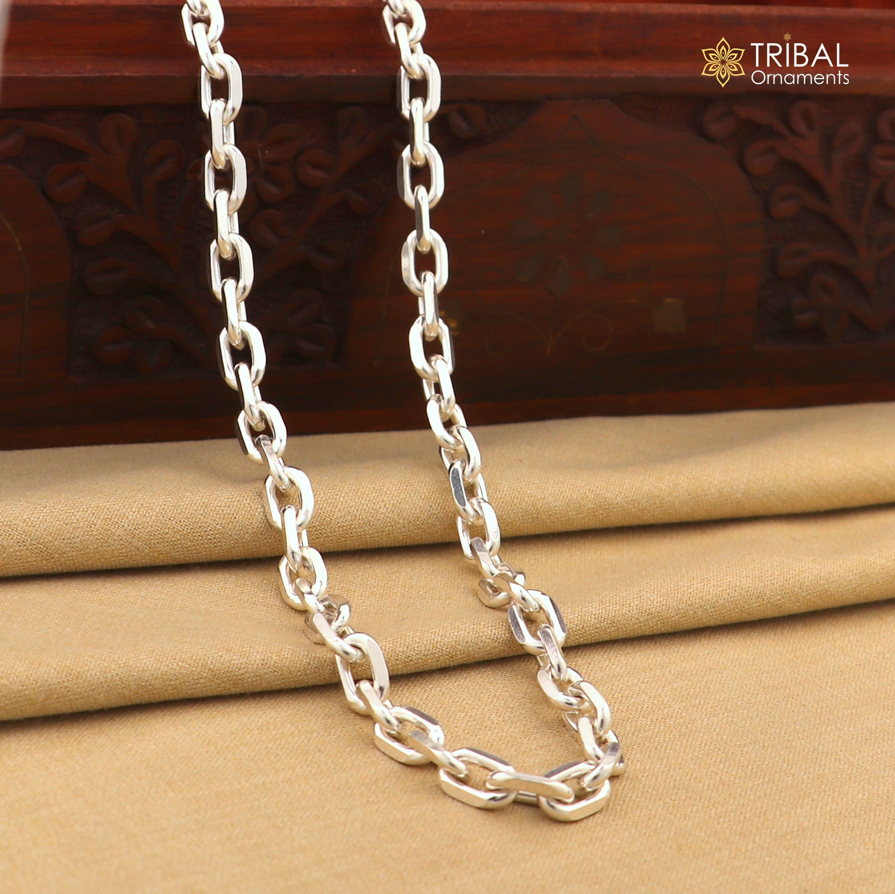 20" heavy 925 Sterling silver square link rolo chain unisex necklace jewelry ch596 - TRIBAL ORNAMENTS