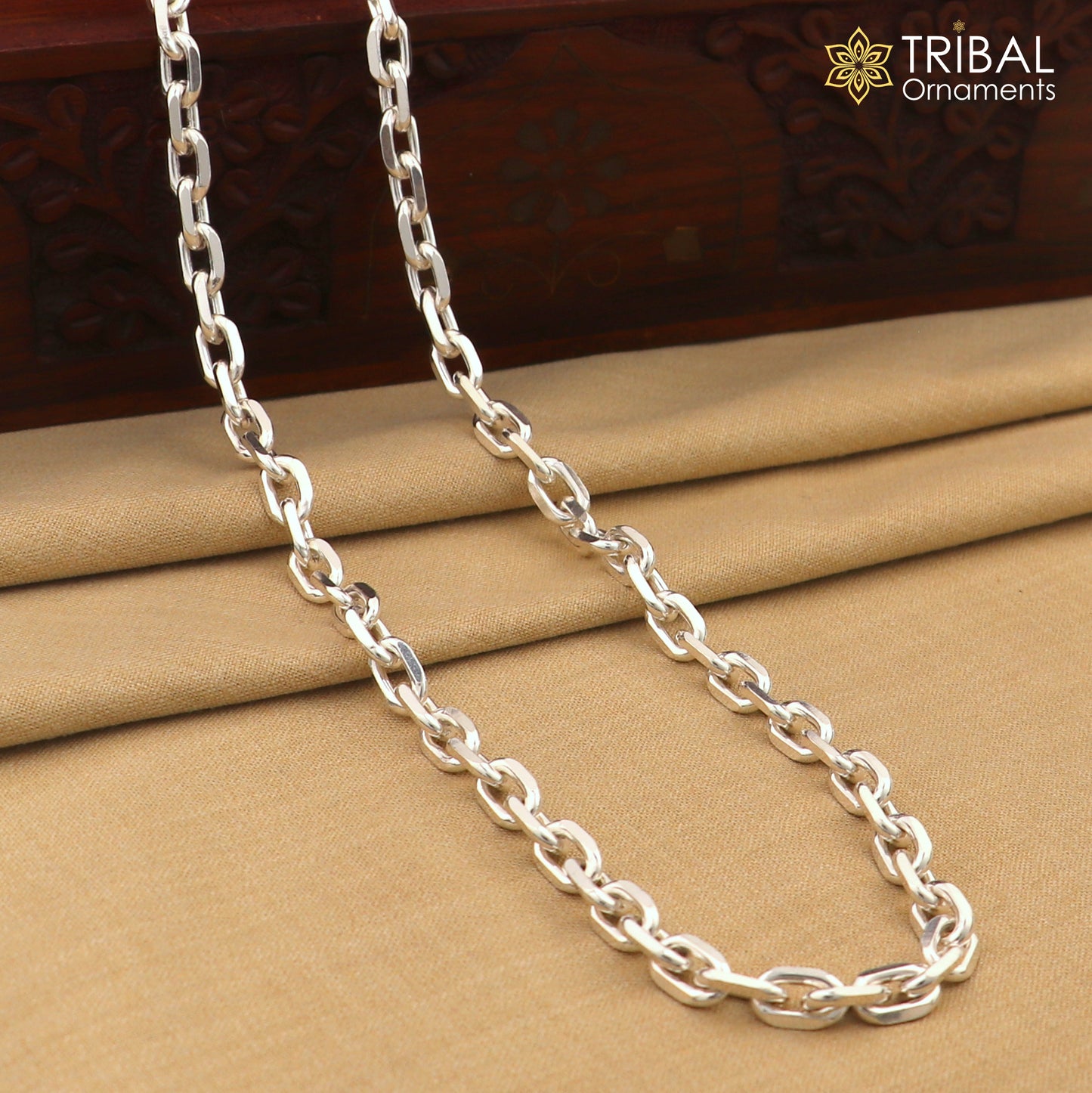20" heavy 925 Sterling silver square link rolo chain unisex necklace jewelry ch596 - TRIBAL ORNAMENTS