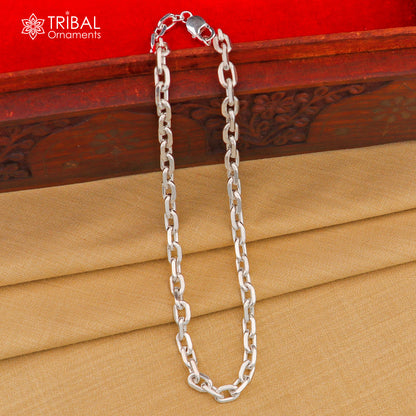 20-inch heavy 925 sterling silver square link rolo chain necklace, unisex jewelry by Tribal Ornaments.