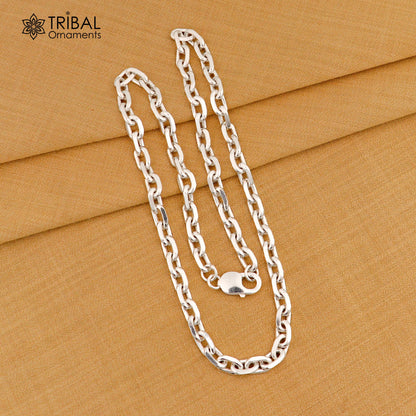 Unisex 20-inch heavy 925 sterling silver square link rolo chain necklace from TRIBAL ORNAMENTS, showcasing its bold jewelry design.