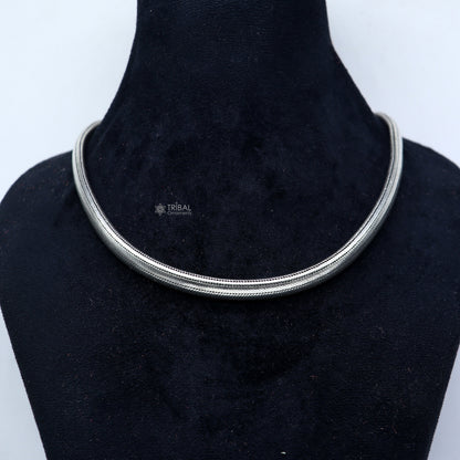 20-inch solid half-round D-shape snake chain necklace by Tribal Ornaments, 9mm heavy vintage luxury jewelry piece