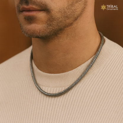 22-inch solid 925 sterling silver handmade snake chain with oxidized vintage tribal-style pendant necklace by TRIBAL ORNAMENTS.