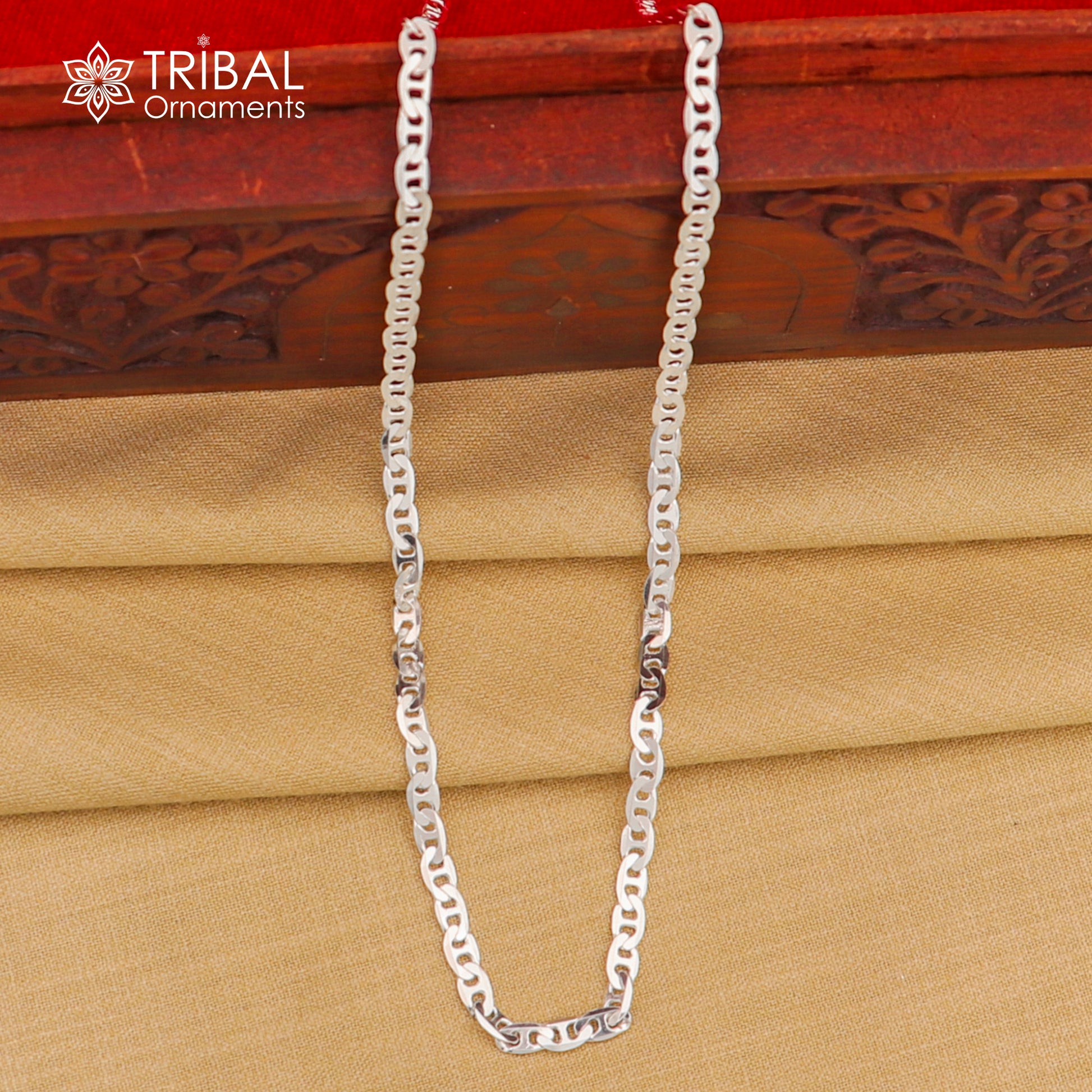 24" 4MM 925 sterling silver handmade solid fancy stylish silver chain necklace Nawabi chain best gifting jewelry from India ch241 - TRIBAL ORNAMENTS