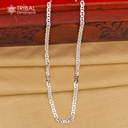 Sterling silver Nawabi chain necklace for men, 24 inches, 4mm thick, stylish handmade jewelry by TRIBAL ORNAMENTS.