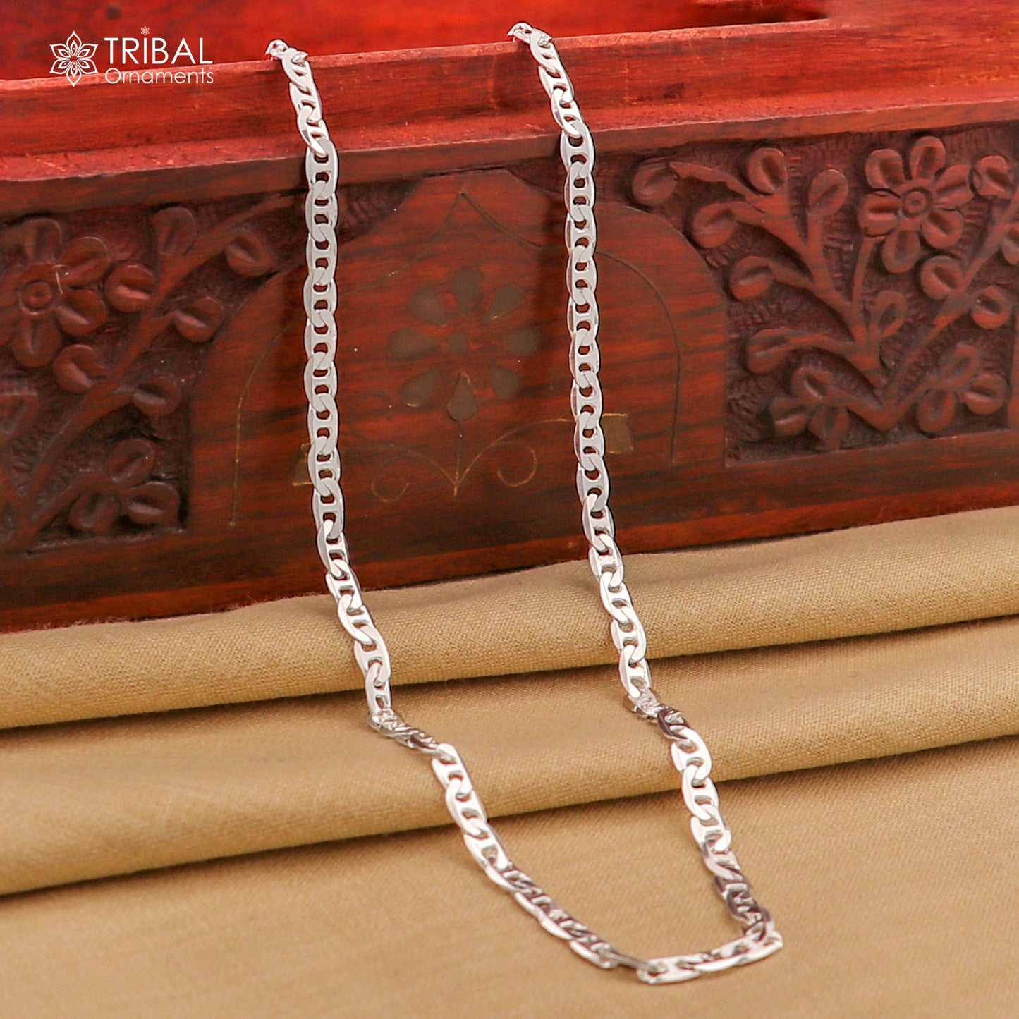 24" 4MM 925 sterling silver handmade solid fancy stylish silver chain necklace Nawabi chain best gifting jewelry from India ch241 - TRIBAL ORNAMENTS