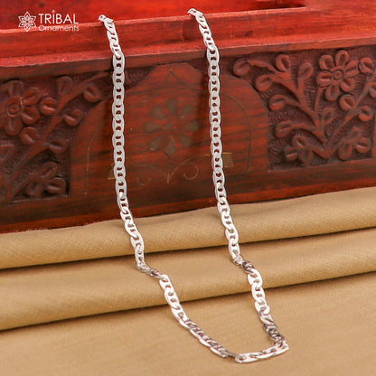 24-inch 4mm sterling silver Nawabi chain necklace from Tribal Ornaments, stylish handmade men's jewelry with intricate design.