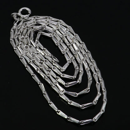 925 sterling silver chain, 1.5mm thick, handmade bright silver boy’s and girl’s trendy jewelry chain, 24 inches long.