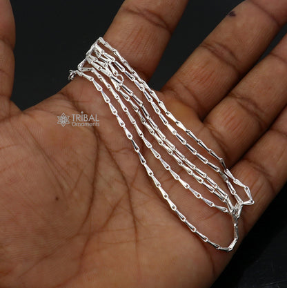Sterling silver 1.5mm trendy chain for boys and girls, 24 inches, handmade, bright silver, stylish and lightweight jewelry.