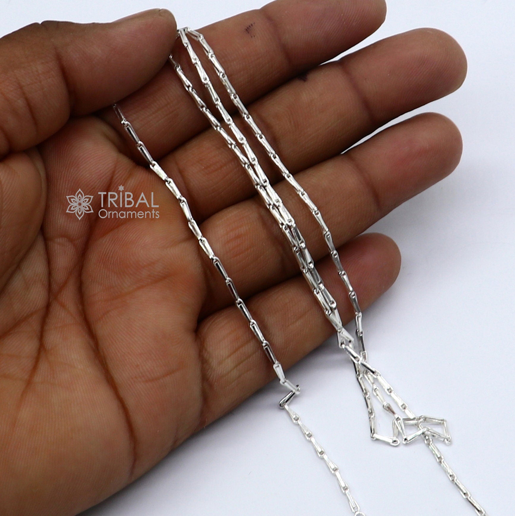 24 inches 1.5mm handmade unique chain 925 sterling silver chain, plain bright silver trendy style boy's girls chain ch595 - TRIBAL ORNAMENTS