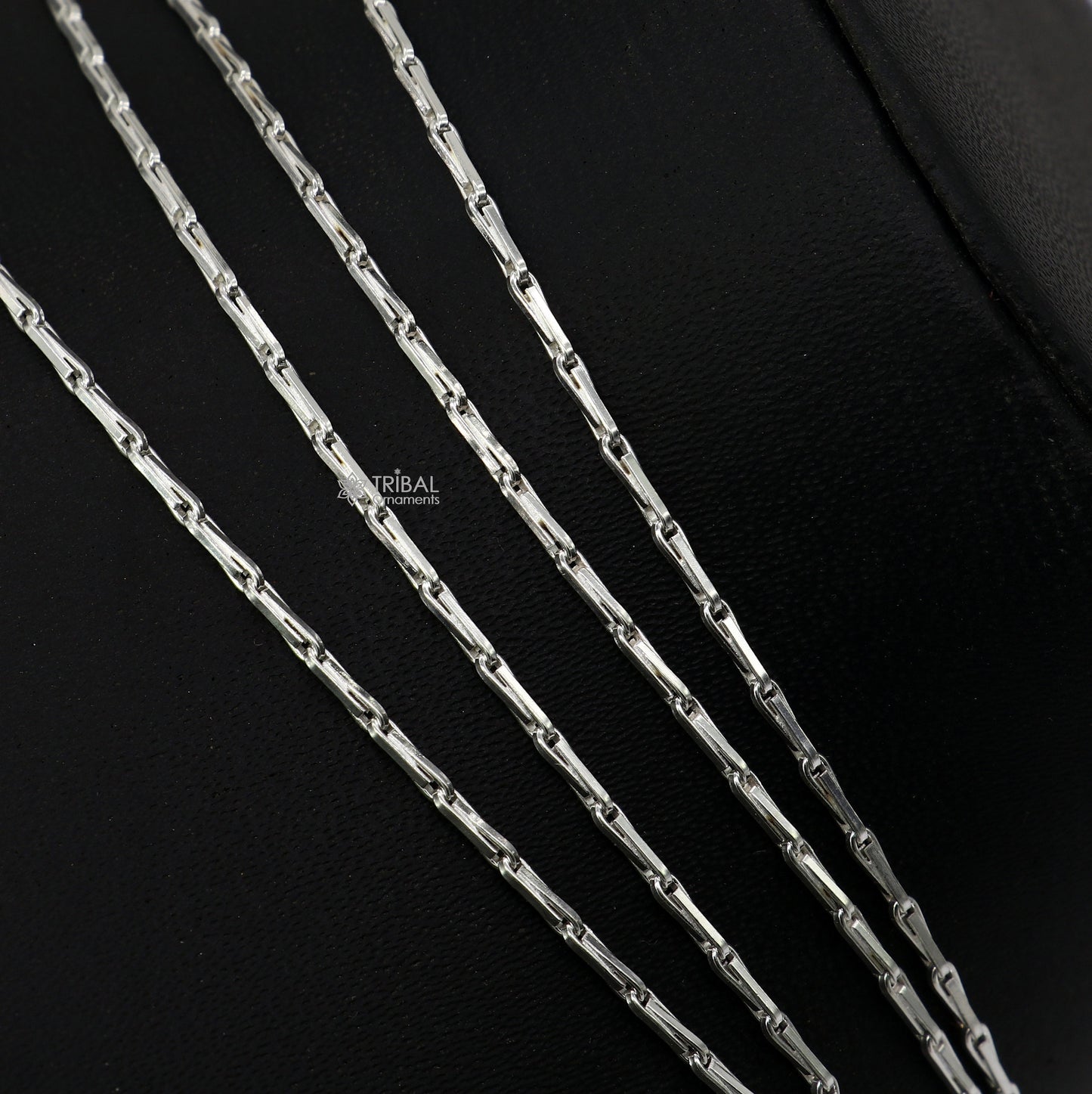 24 inches 1.5mm handmade unique chain 925 sterling silver chain, plain bright silver trendy style boy's girls chain ch595 - TRIBAL ORNAMENTS