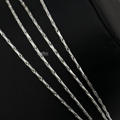 1.5mm TRIBAL ORNAMENTS sterling silver chain with bright finish, 24-inch trendy boy’s and girl’s jewelry chain, handmade and unique.