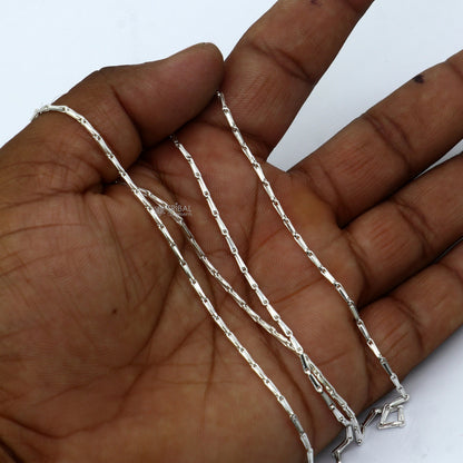 Handmade 24-inch 1.5mm sterling silver chain by TRIBAL ORNAMENTS, featuring a plain bright silver trendy style for boys and girls.