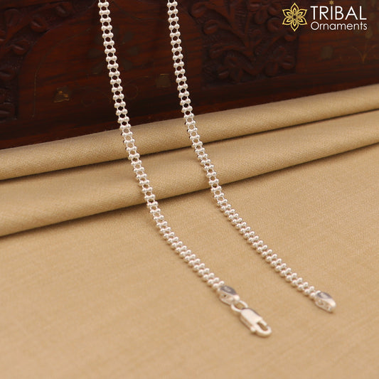 2mm 10.5" 925 sterling silver Double beaded/ball chain anklet bracelet light weight delicate anklets belly dance silver jewelry ank612 - TRIBAL ORNAMENTS