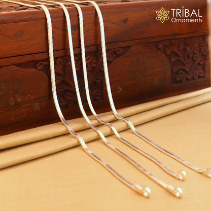 Sterling silver 24-inch fancy flat snake chain necklace by TRIBAL ORNAMENTS, unisex jewelry with a sleek design