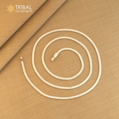 Sterling silver 24-inch fancy flat snake chain necklace, unisex jewelry from TRIBAL ORNAMENTS, 2mm thick.