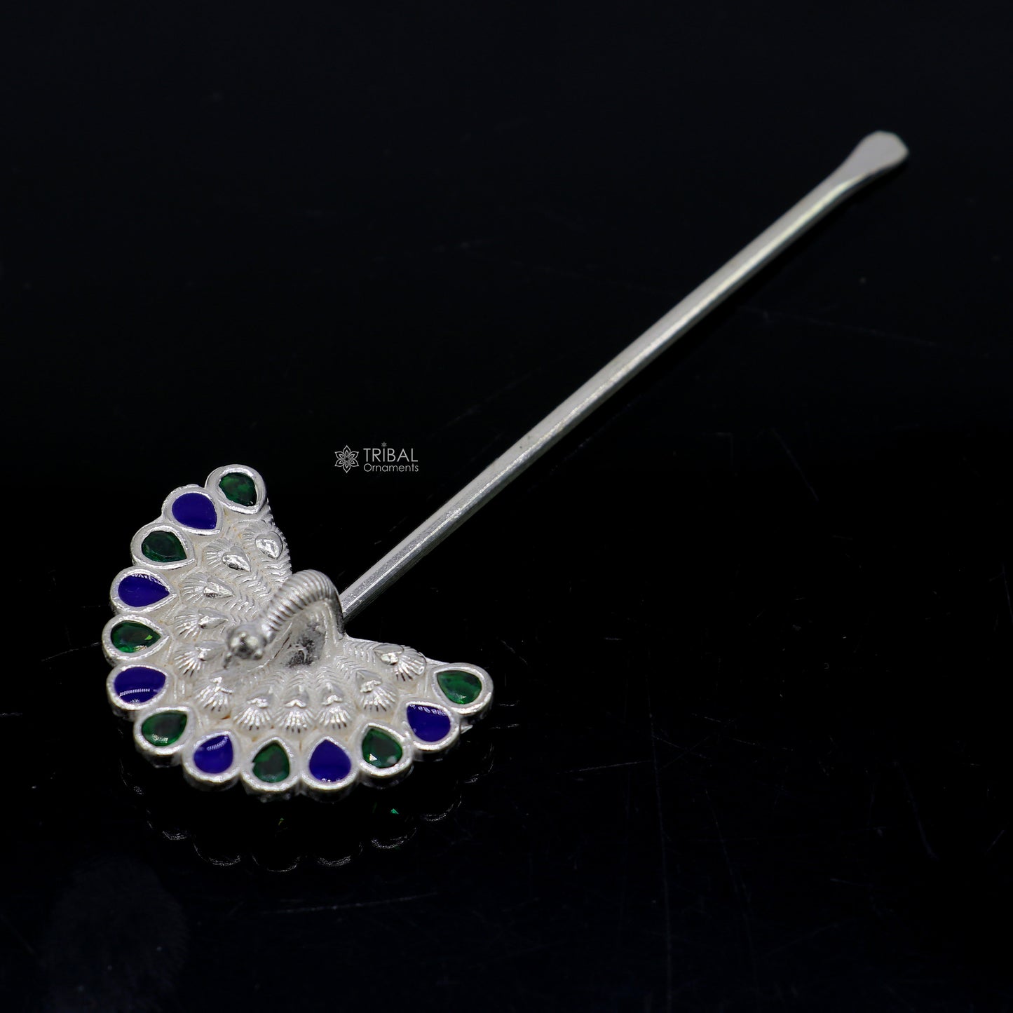 3.2" inches handmade 925 sterling silver peacock design eyeliner stick, kajal stick, surma stick, brides vintage style gift su1290 - TRIBAL ORNAMENTS