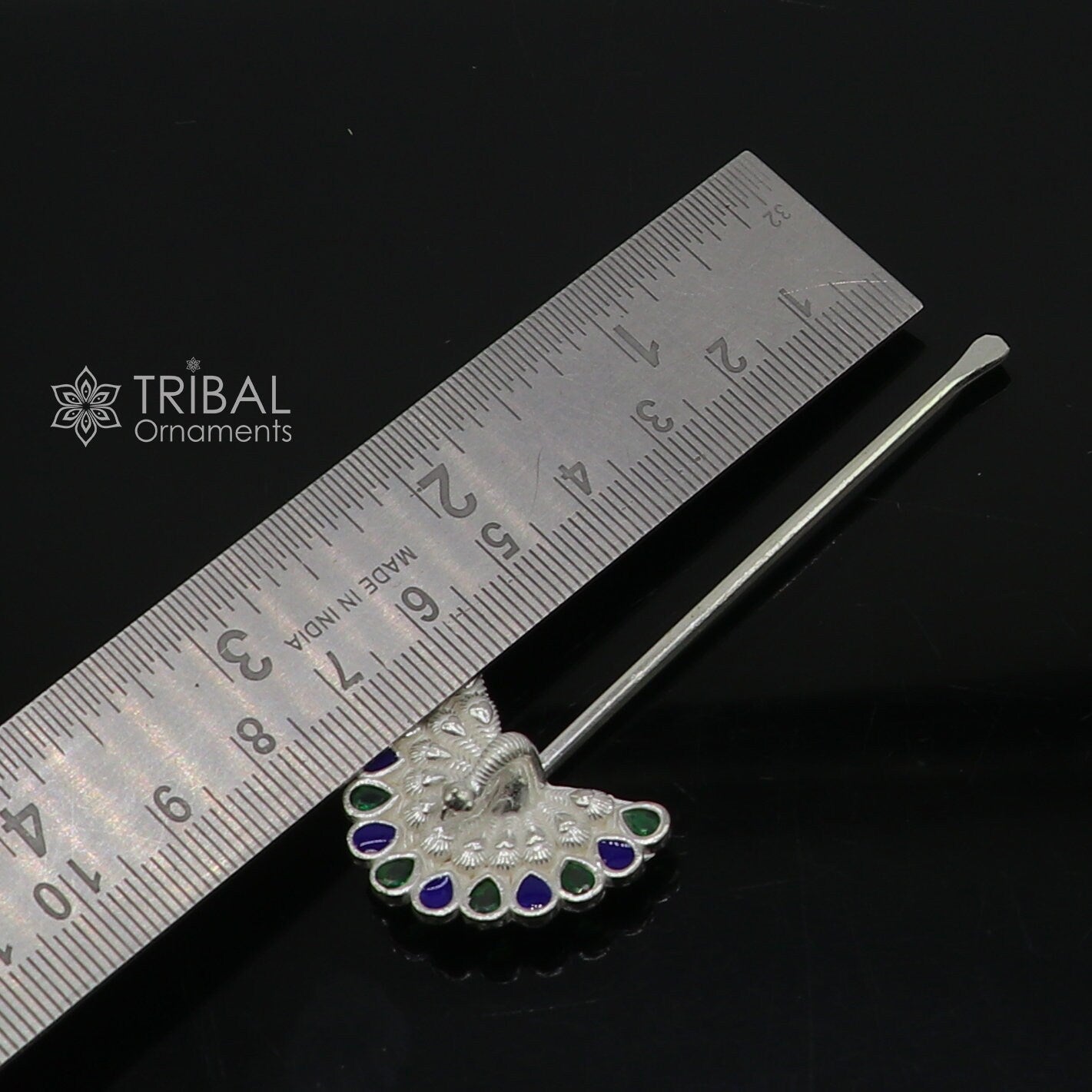 3.2" inches handmade 925 sterling silver peacock design eyeliner stick, kajal stick, surma stick, brides vintage style gift su1290 - TRIBAL ORNAMENTS