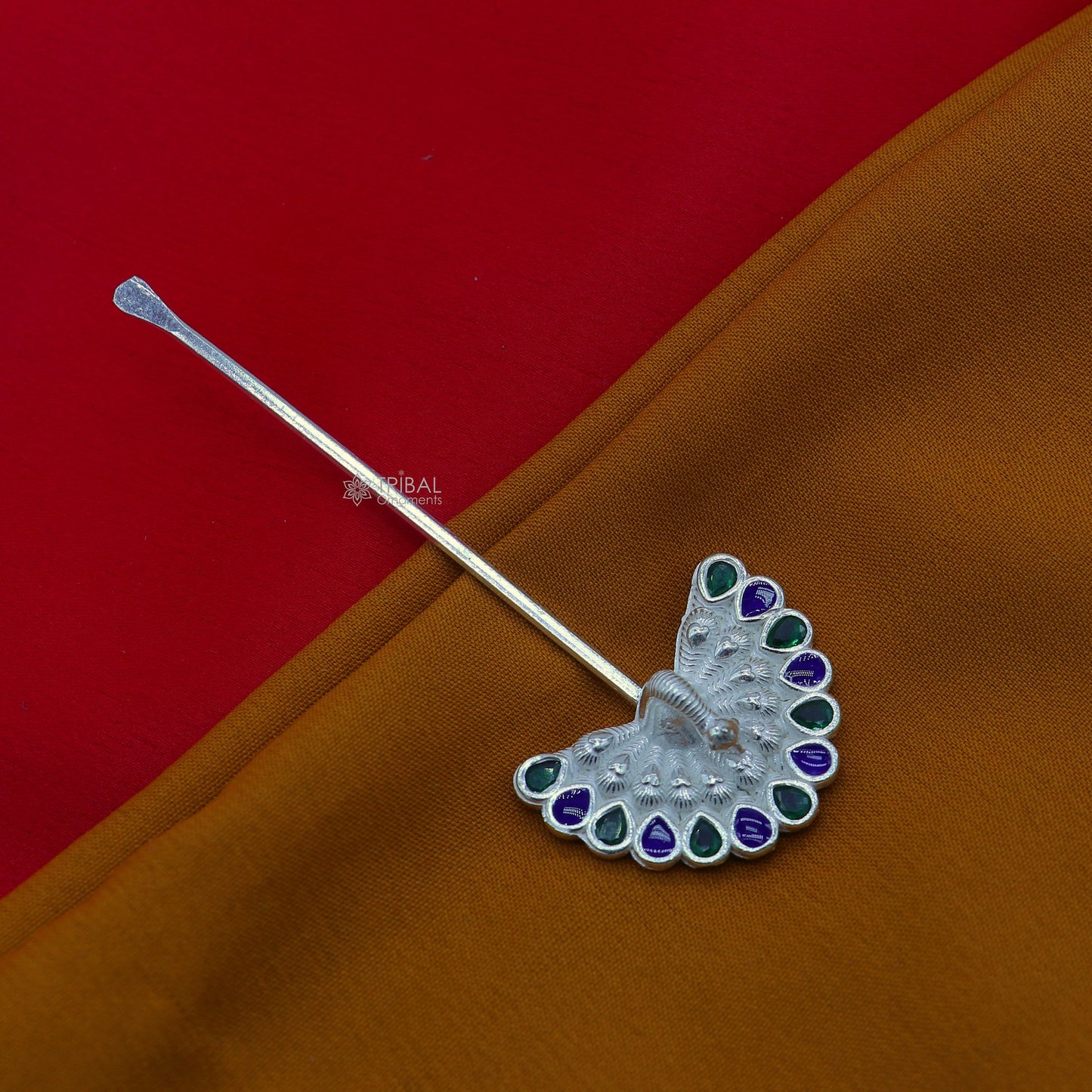 3.2" inches handmade 925 sterling silver peacock design eyeliner stick, kajal stick, surma stick, brides vintage style gift su1290 - TRIBAL ORNAMENTS