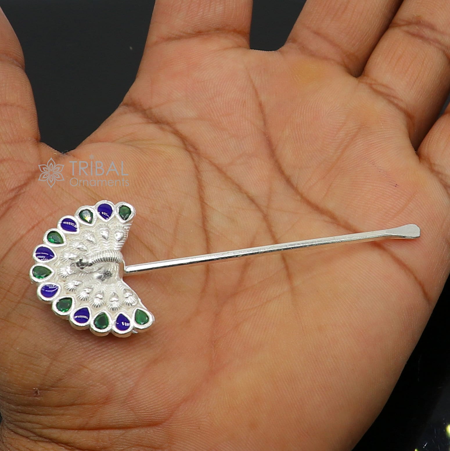 3.2" inches handmade 925 sterling silver peacock design eyeliner stick, kajal stick, surma stick, brides vintage style gift su1290 - TRIBAL ORNAMENTS