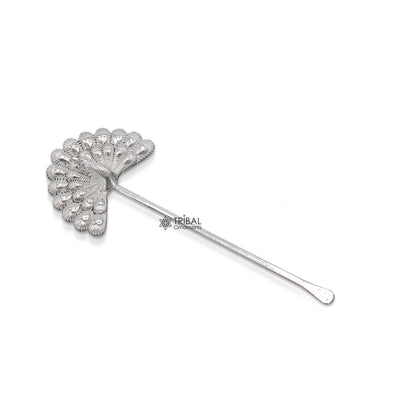 Handmade 3.2-inch sterling silver peacock design Mor Pankhi kajal stick, Lord Krishna Laddu Gopal gift from TRIBAL ORNAMENTS