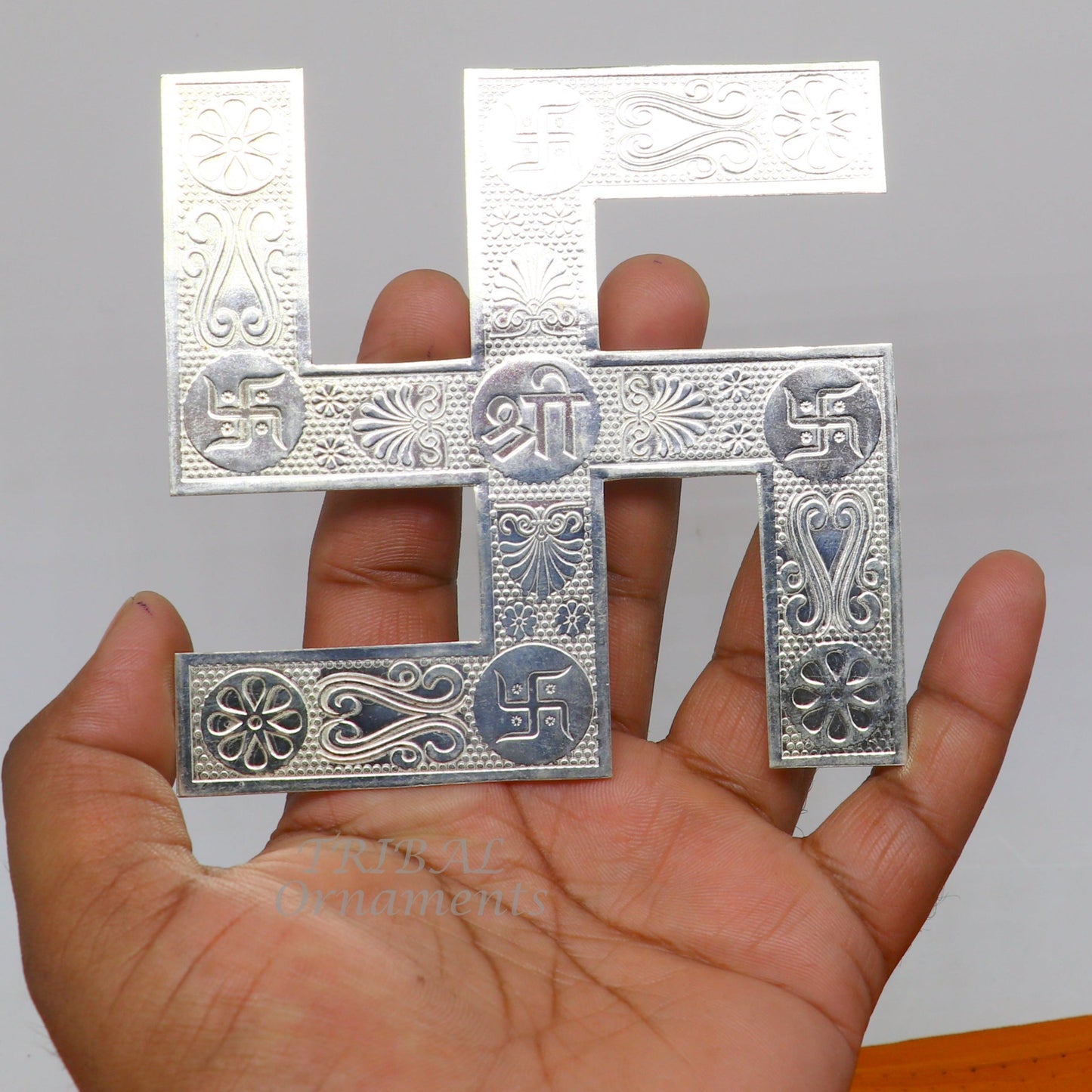 4x4 inches 925 sterling silver handmade swastika amazing divine holy swastik for your home and temple su892 - TRIBAL ORNAMENTS