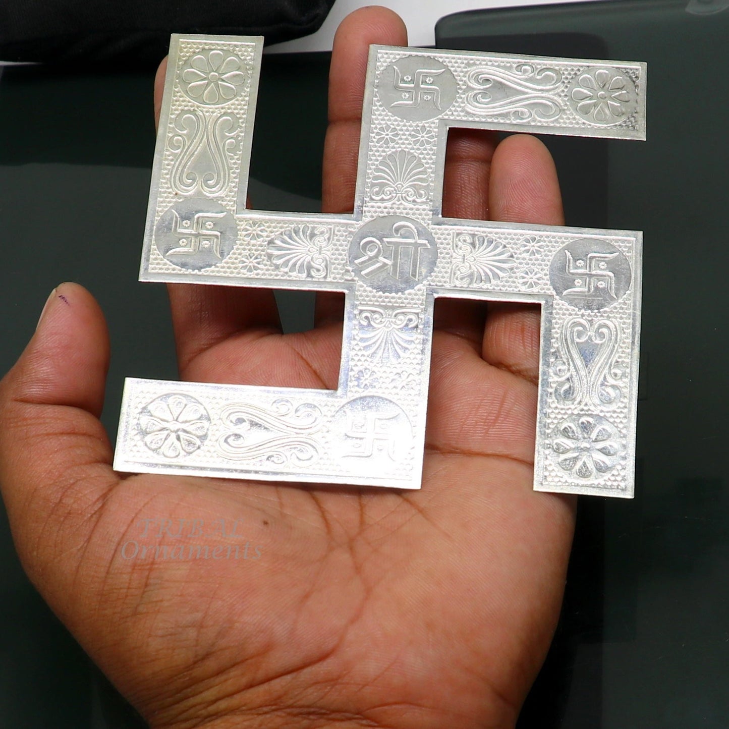 4x4 inches 925 sterling silver handmade swastika amazing divine holy swastik for your home and temple su892 - TRIBAL ORNAMENTS