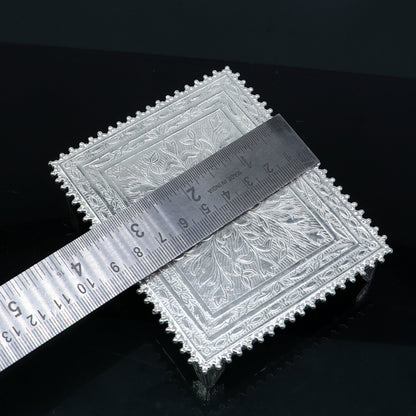 3.5"x4" Vintage design Sterling silver handmade customize small rectangle shape table/bazot/chouki, excellent home puja utensils  su1302 - TRIBAL ORNAMENTS