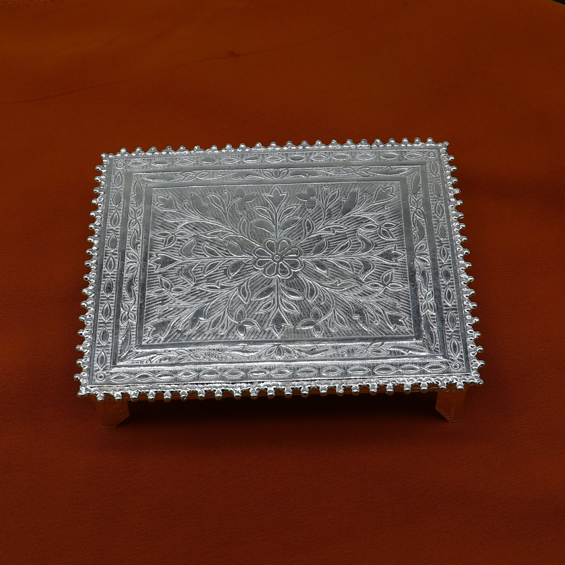 3.5"x4" Vintage design Sterling silver handmade customize small rectangle shape table/bazot/chouki, excellent home puja utensils  su1302 - TRIBAL ORNAMENTS