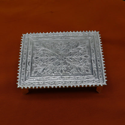 3.5"x4" Vintage design Sterling silver handmade customize small rectangle shape table/bazot/chouki, excellent home puja utensils  su1302 - TRIBAL ORNAMENTS