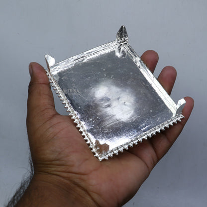 3.5"x4" Vintage design Sterling silver handmade customize small rectangle shape table/bazot/chouki, excellent home puja utensils  su1302 - TRIBAL ORNAMENTS