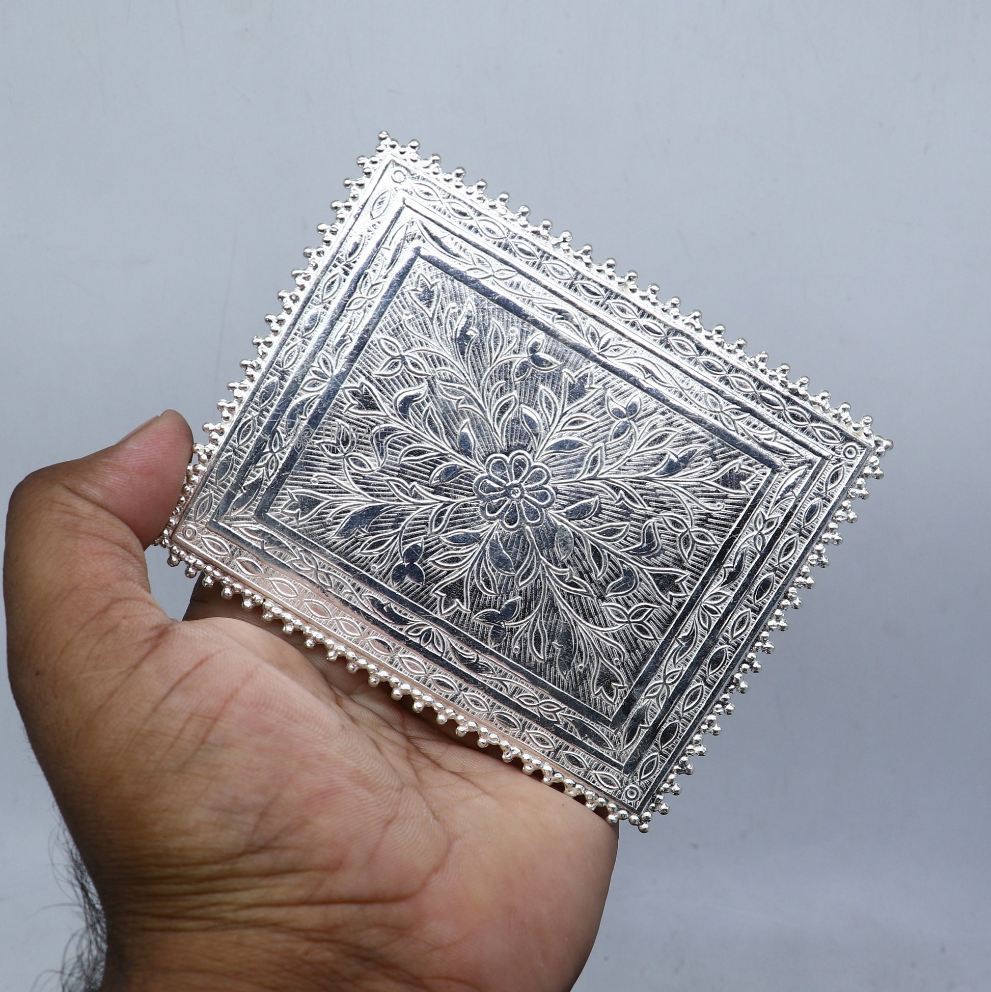 3.5"x4" Vintage design Sterling silver handmade customize small rectangle shape table/bazot/chouki, excellent home puja utensils  su1302 - TRIBAL ORNAMENTS