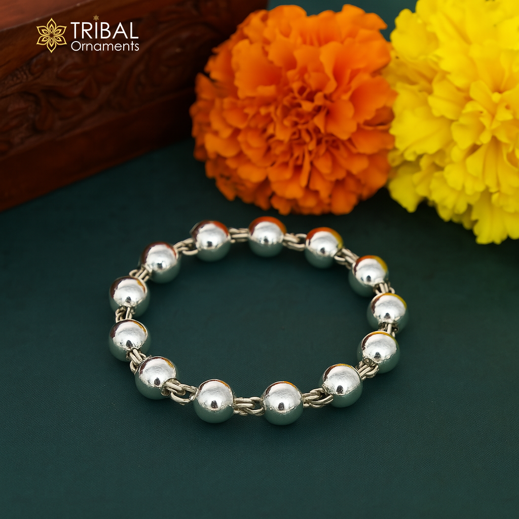 3" inches long handmade sterling silver beaded bracelet or necklace for baby krishna figurine or sculpture, best puja necklace sbr225 - TRIBAL ORNAMENTS